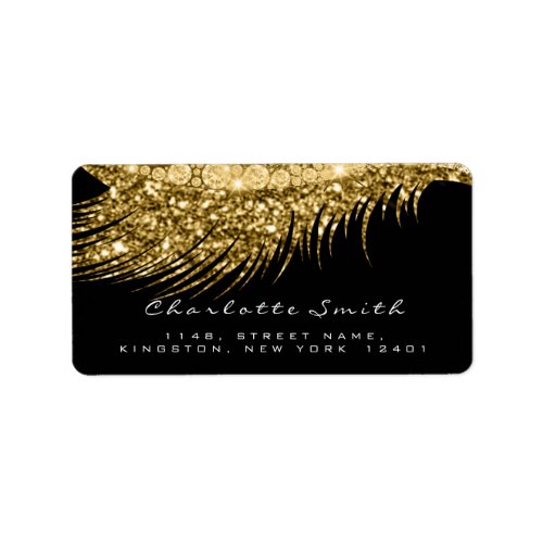 Makeup Lashes Return Address Gold Name Black RSVP Label