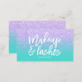 Makeup lashes typography faux lavender glitter business card (Front/Back)