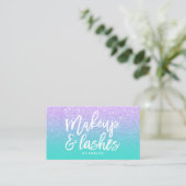 Makeup lashes typography faux lavender glitter business card (Standing Front)