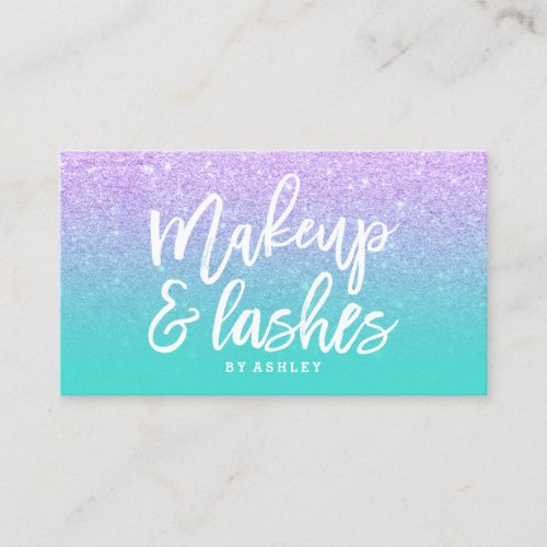 Makeup lashes typography faux lavender glitter business card