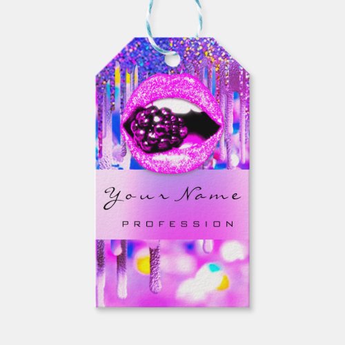 Makeup Lip Holograph Drip Berry Pink Kiss QR Code Gift Tags