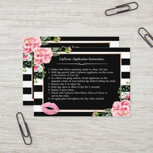 Makeup Lips Instruction Tips _ Pink Floral Stripes Business Card