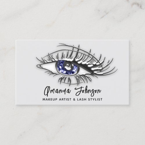 Makeup Logo Brown Blue Eyelash Qr Code Silver  Business Card