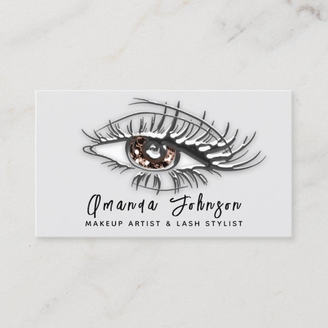 Makeup Logo Brown Brown Eyelash Qr Code Silver  Business Card (Front)