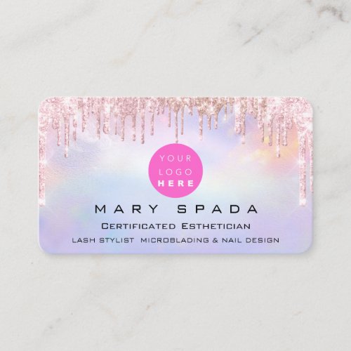 Makeup Logo Lashes Pink Holographic Drip Business Card