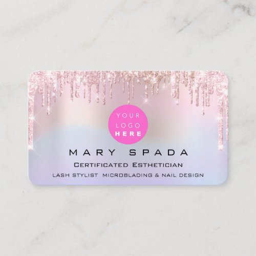Makeup Logo Lashes Pink Holographic Drips Business Card