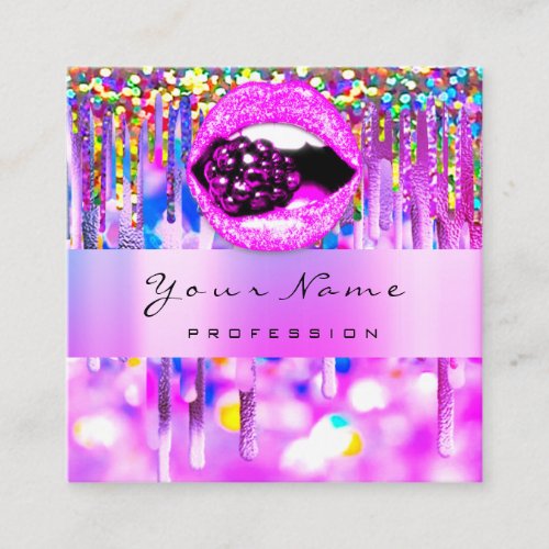Makeup Logo Lips Holograph Drip Berry QRCODE LOGO Square Business Card