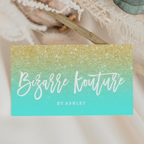 Makeup logo typography gold glitter teal business card