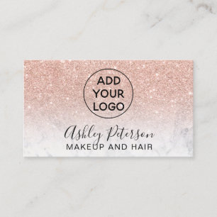 Makeup logo typography marble rose gold glitter business card