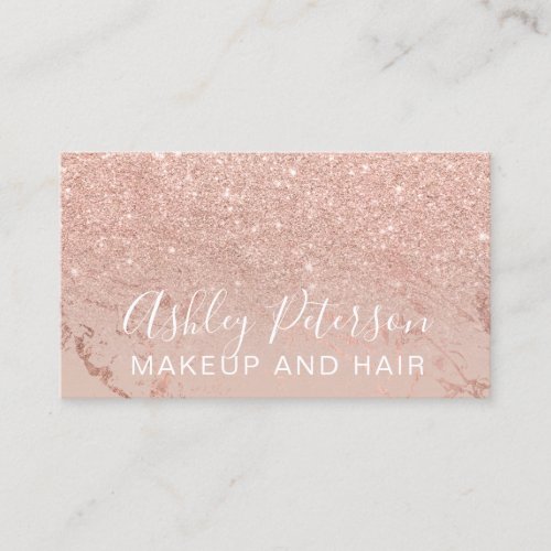 Makeup marble typography blush rose gold glitter business card