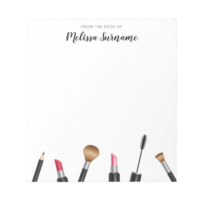 Makeup Mascara, Lipstick, Pencil, Brushes & Name Notepad (Front)