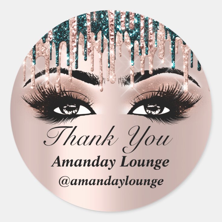 Makeup Mink Lashes Extension Drips Rose Thank You Classic Round Sticker | Zazzle Makeup Mink Lashes Extension Drips  Rose Thank... 