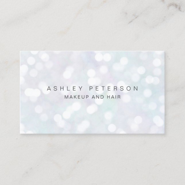 Makeup modern nacre pearl pastel glitter bokeh business card (Front)