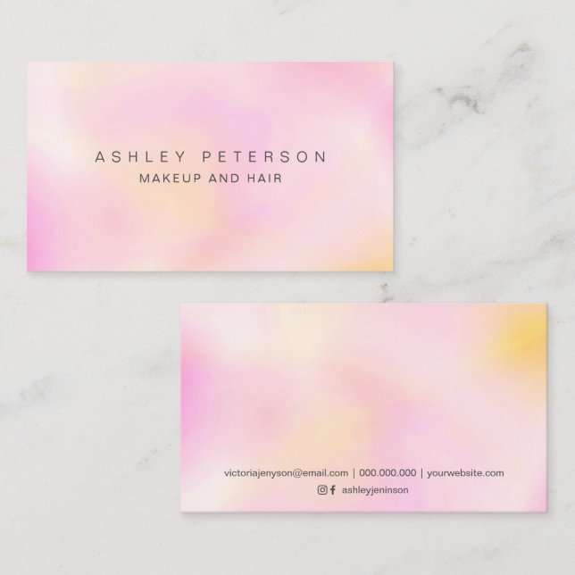 Makeup modern pink pearl iridescent holographic business card (Front/Back)
