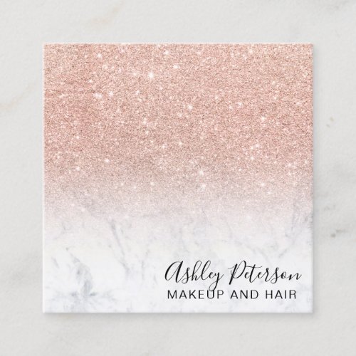 Makeup modern typography rose gold glitter marble square business card