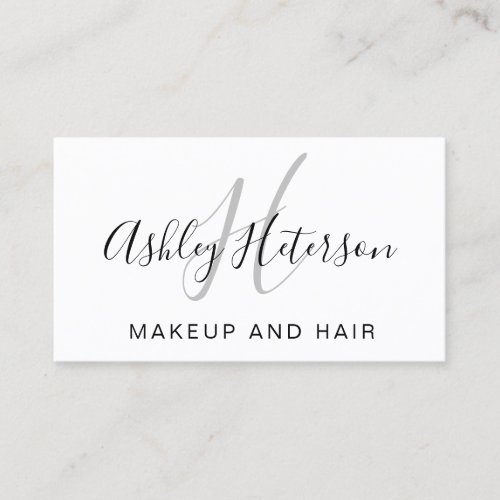 Makeup monogram black minimalist elegant script business card