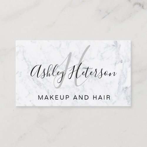 Makeup monogram marble minimalist elegant script business card