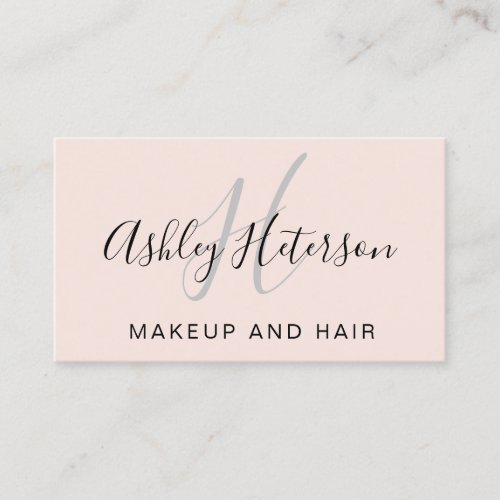 Makeup monogram pink minimalist elegant script business card
