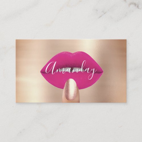 Makeup Nails Berry Rose Pink Lips Logo QR Code  Business Card