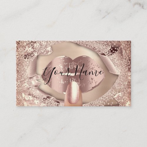 Makeup Nails Rose Gold Kiss Lips Glitter Business Card