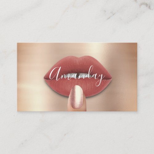 Makeup Nails Rose Gold Kiss Lips Logo QRCode  Business Card