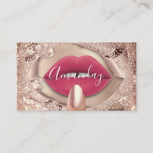 Makeup Nails Rose Pink Kiss Lips Glitter QR Code  Business Card