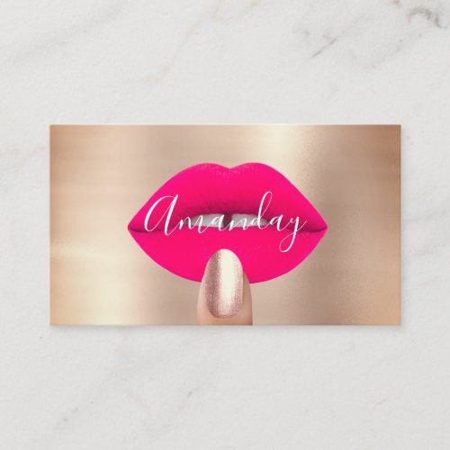 Makeup Nails Rose Pink Kiss Lips Logo QR Code Business Card