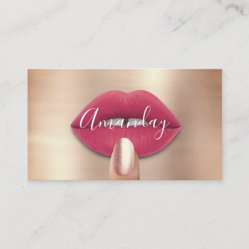 Makeup Nails Rose Pink Kiss Lips Logo QR Code   Business Card