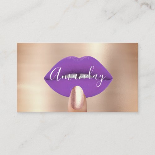 Makeup Nails Rose Purple Kiss Lips Logo QR Code  Business Card