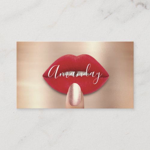Makeup Nails Rose Red Kiss Lips Logo QR Code    Business Card