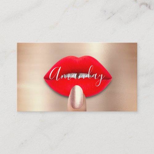 Makeup Nails Rose Red Kiss Lips Logo QRCode Custom Business Card