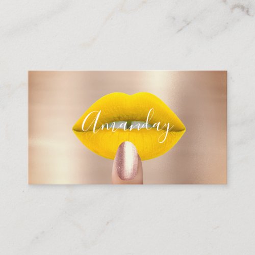 Makeup Nails Rose Yellow Kiss Lips Logo QRCode  Business Card