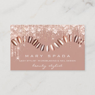 Makeup Nails Stylist Manicure Rose Drip Crysals Business Card
