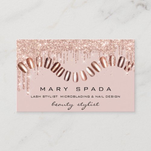 Makeup Nails Stylist Manicure Rose Gold Skinny Business Card