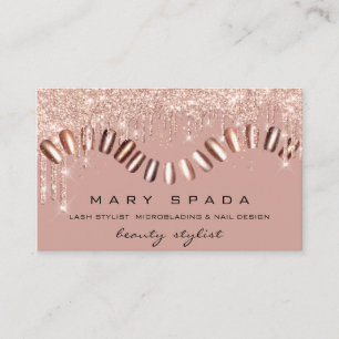 Makeup Nails Stylist Manicure Rose Gold Sparkly Business Card