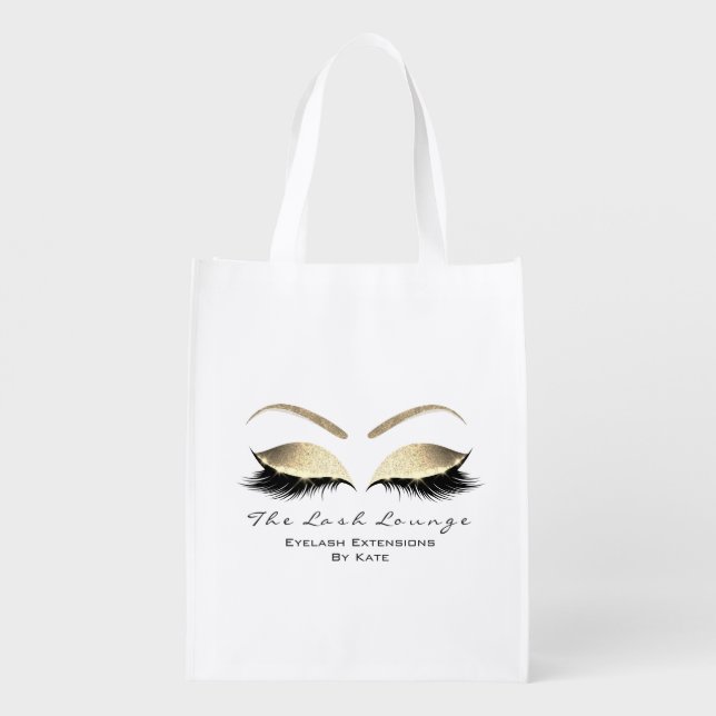 Makeup Name Beauty Studio Lashes Black White Grocery Bag (Back)