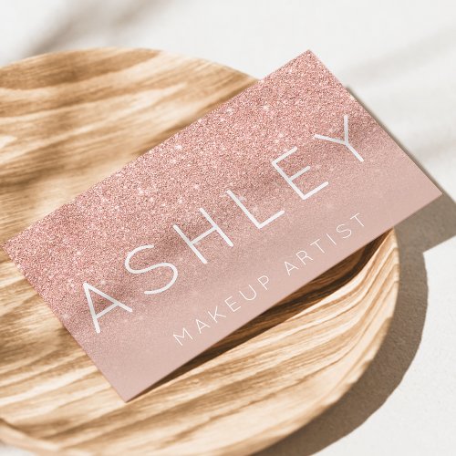 Makeup name elegant typography blush rose gold business card