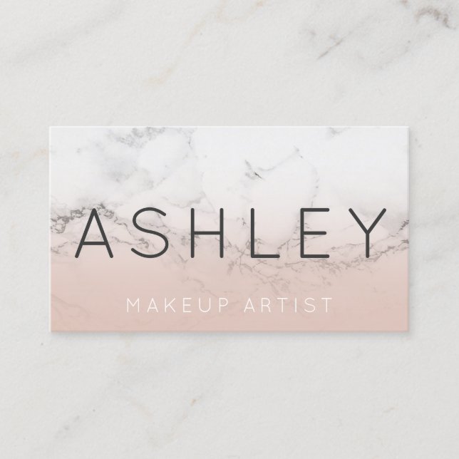 Makeup name typography blush marble ombre business card (Front)