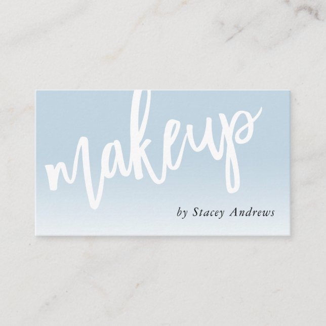 MAKEUP OMBRE FADE cute brush lettered pale blue Business Card (Front)