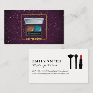 Makeup Palette and Brush Purple Sparkle Business Card