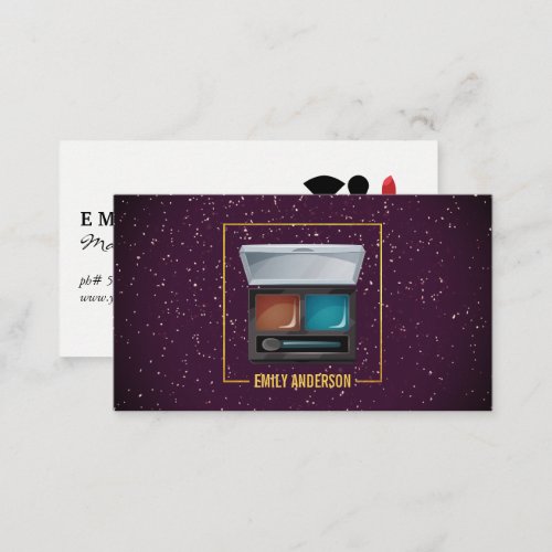 Makeup Palette and Brush  Purple Sparkle Business Card