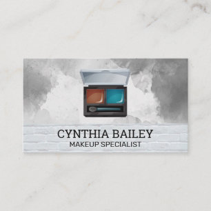 Makeup Palette and Brush   Watercolor White Bricks Business Card