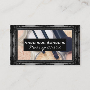 Makeup Palette and Brushes   Antique Black Border Business Card