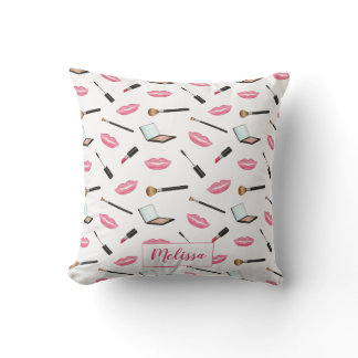 Makeup Pattern And Lips With Personalized Name Throw Pillow