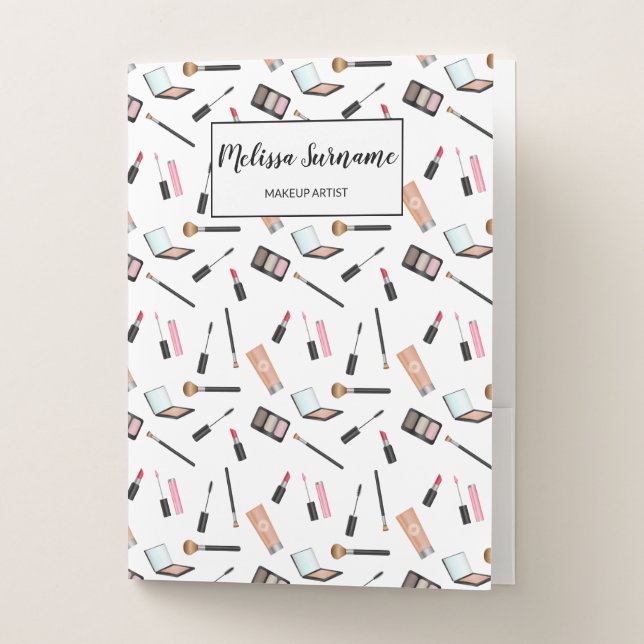 Makeup Pattern Makeup Artist Personalizable Name Pocket Folder (Front)