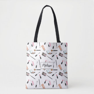 Makeup Pattern With Personalized Name Tote Bag