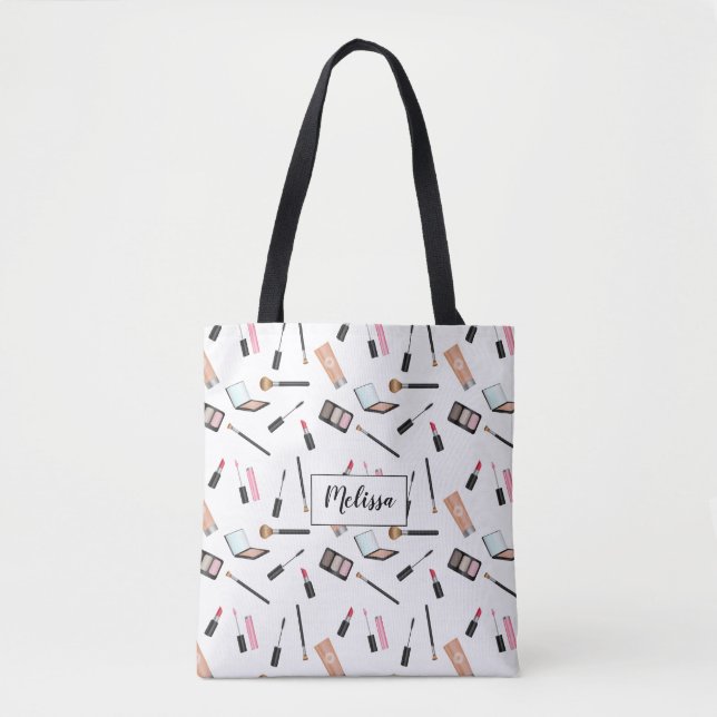 Makeup Pattern With Personalized Name Tote Bag (Front)