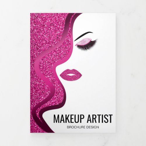 Makeup Pink Glitter  Lashes Salon  Hairstylist Tri_Fold Card