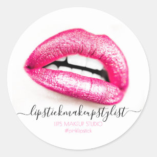 Makeup Pink Lips modern sense Classic Round Sticker