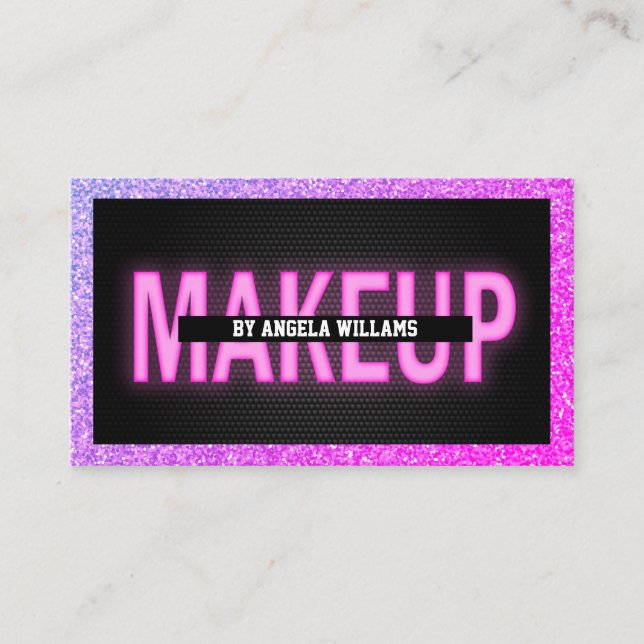 Makeup Pink Neon Rainbow Glitter Girly Beauty Business Card (Front)
